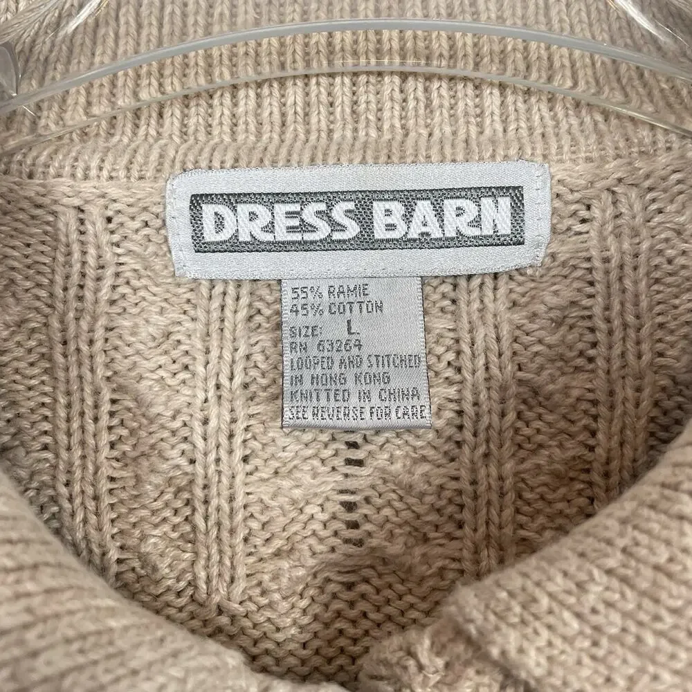 Vtg Cable Knit Cardigan Sweater Size L Beige Embroidered Fall Leaves Cottagecore